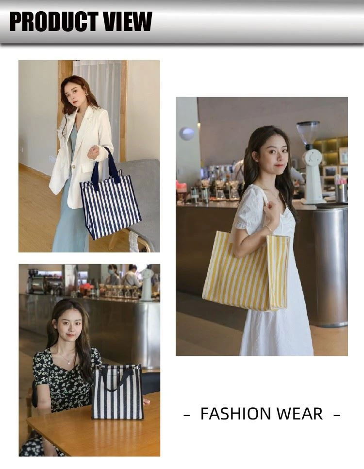 Shopping Shoulder Bag Tote Striped Handbag