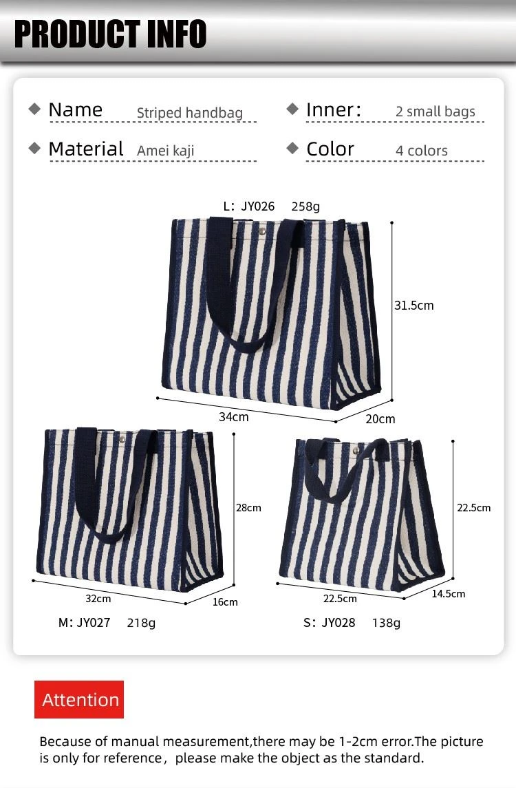 Shopping Shoulder Bag Tote Striped Handbag