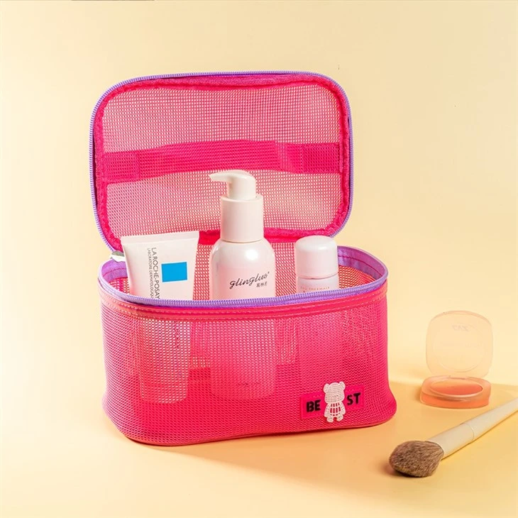 Custom Logo Mesh Organizer Bag Large Capacity Mesh Makeup Bag With Zipper