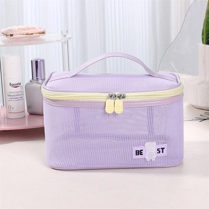 Custom Logo Mesh Organizer Bag Large Capacity Mesh Makeup Bag With Zipper