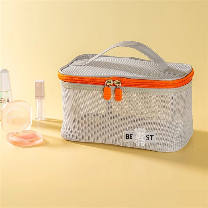 Custom Logo Mesh Organizer Bag Large Capacity Mesh Makeup Bag With Zipper