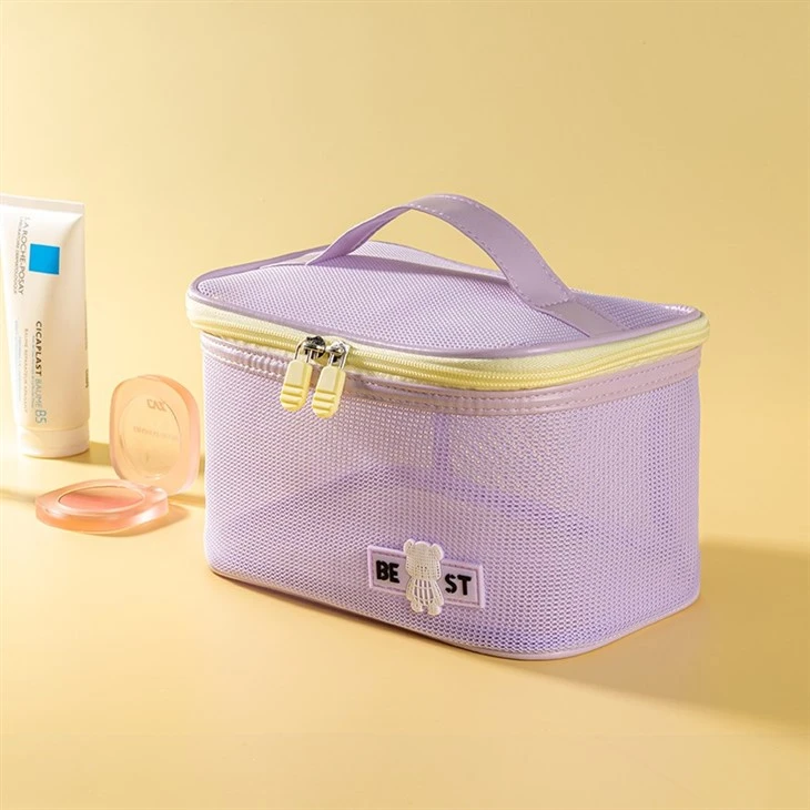 Custom Logo Mesh Organizer Bag Large Capacity Mesh Makeup Bag With Zipper