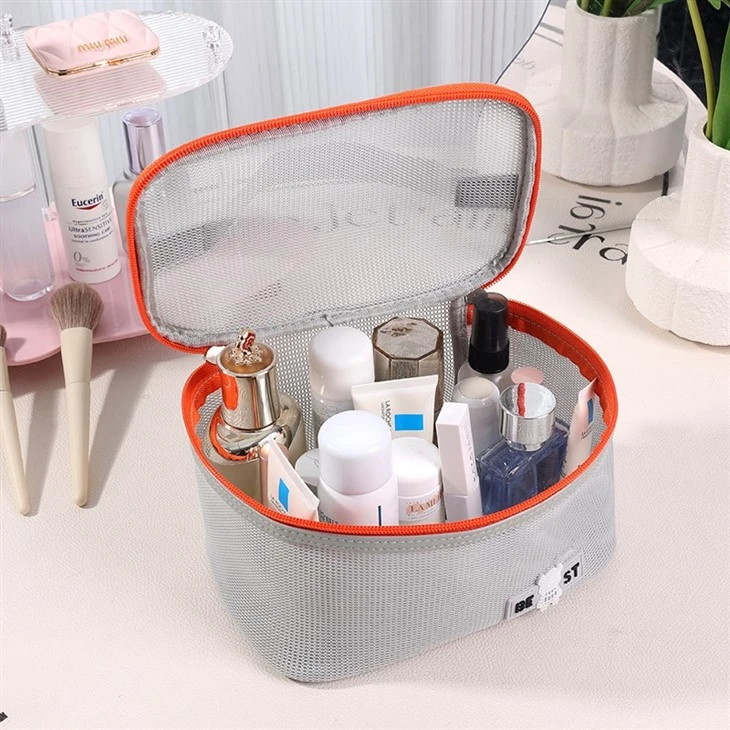 Custom Logo Mesh Organizer Bag Large Capacity Mesh Makeup Bag With Zipper
