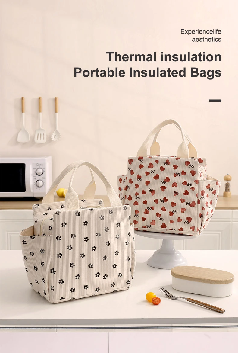 Corduroy Women Reusable Lunch Tote Handbag