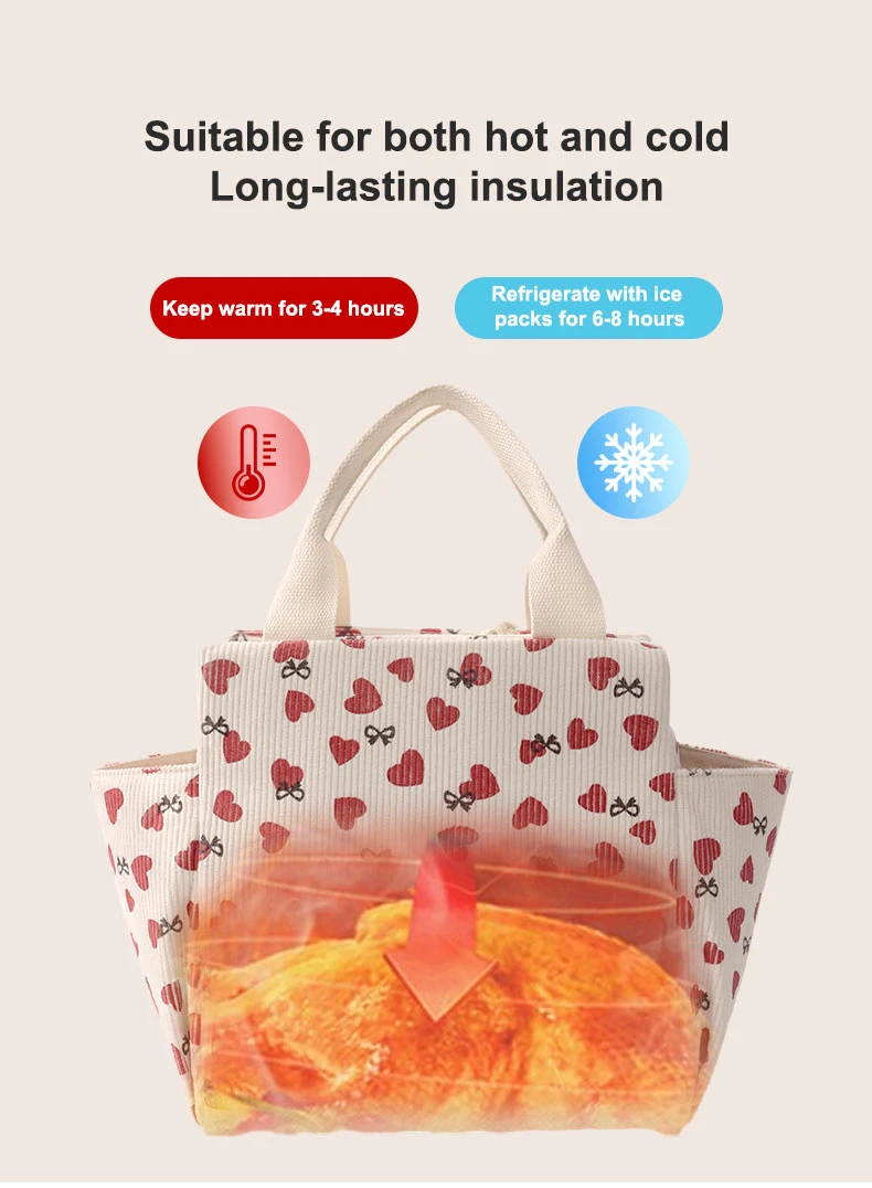 Corduroy Women Reusable Lunch Tote Handbag