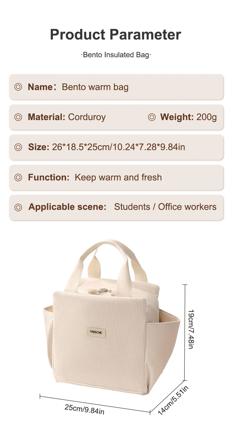 Corduroy Women Reusable Lunch Tote Handbag Corduroy Women Reusable Lunch Tote Handbag