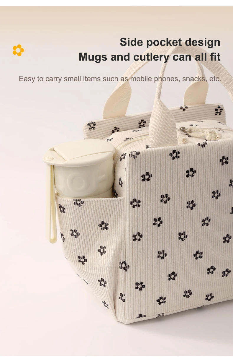 Corduroy Women Reusable Lunch Tote Handbag