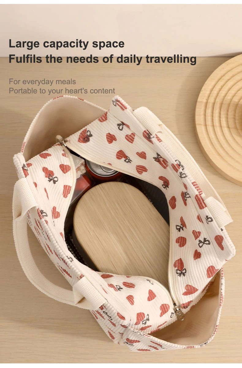 Corduroy Women Reusable Lunch Tote Handbag
