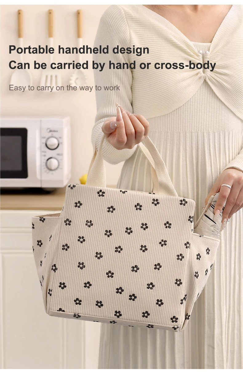 Corduroy Women Reusable Lunch Tote Handbag