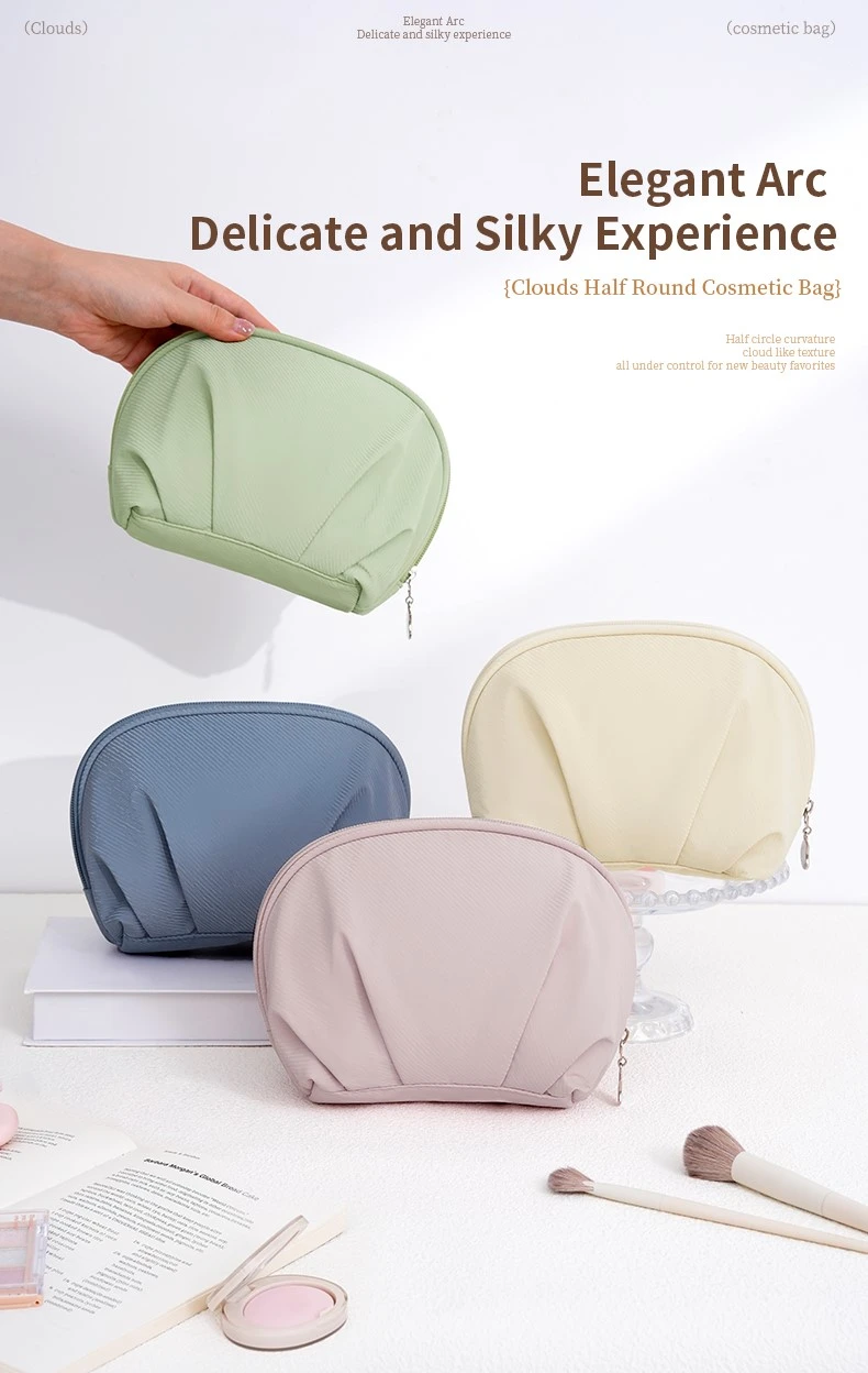 Small lightweight waterproof half moon cosmetic bag