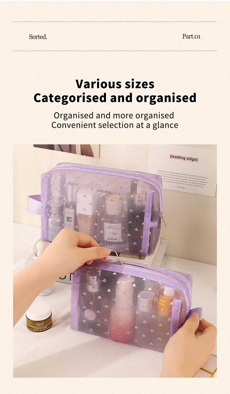 Fashionable mesh multi-size cosmetic bag-3