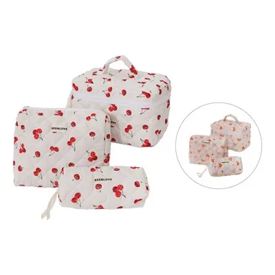 3Pcs Makeup Bag Quilted Floral Cosmetic Bag