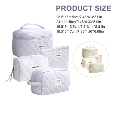 4 Pieces Quilted Makeup Bag Set