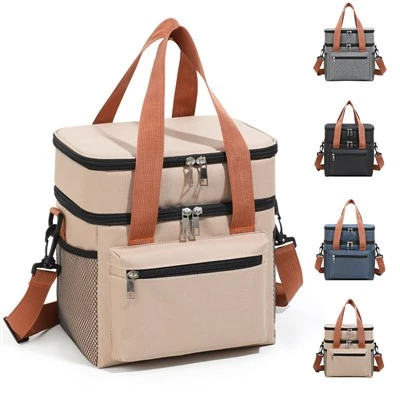 Double-Layer Cooler Bag With Adjustable Shoulder