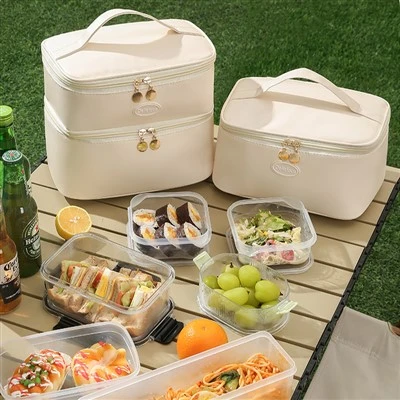 Dual-Layer Large Capacity Lunch Bag With Mesh Divider