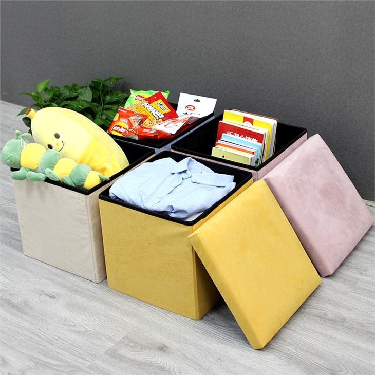 Rectangular Foldable Flannel Storage Stool