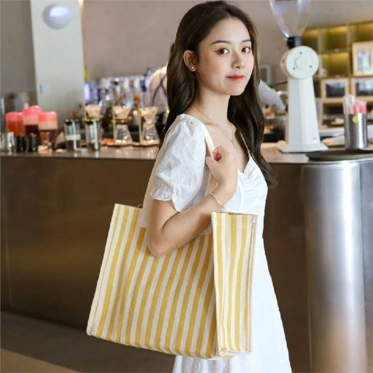Stipped Tote Handbag Shopping Shoulder Bag