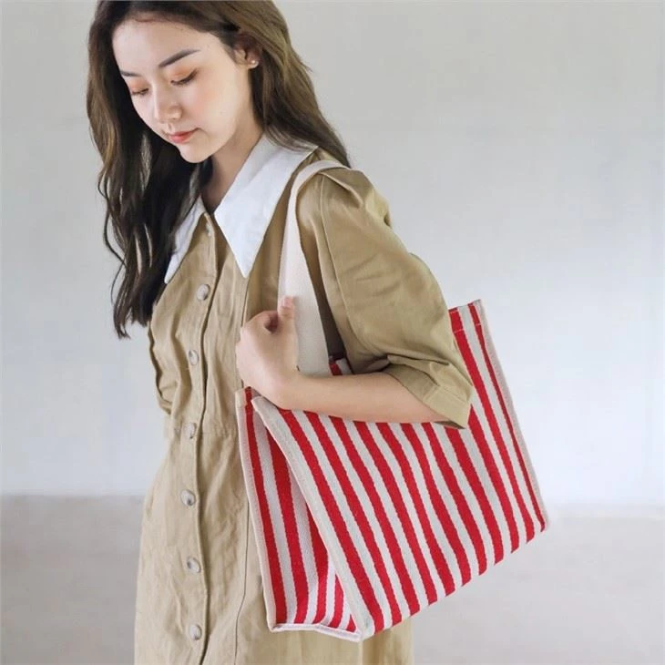 Stipped Tote Handbag Shopping Shoulder Bag