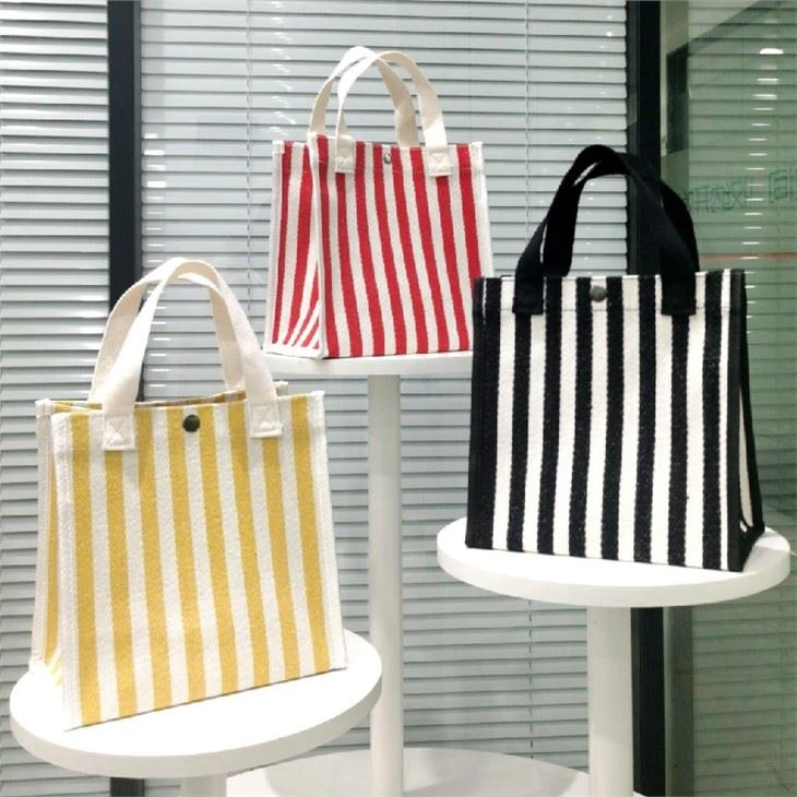 Stipped Tote Handbag Shopping Shoulder Bag