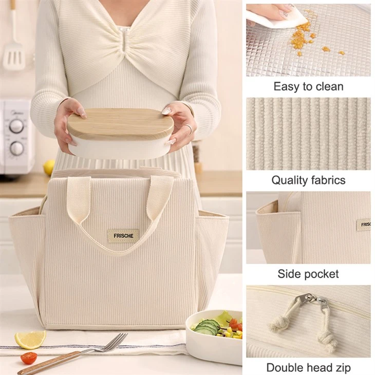 Corduroy Women Reusable Lunch Tote Handbag