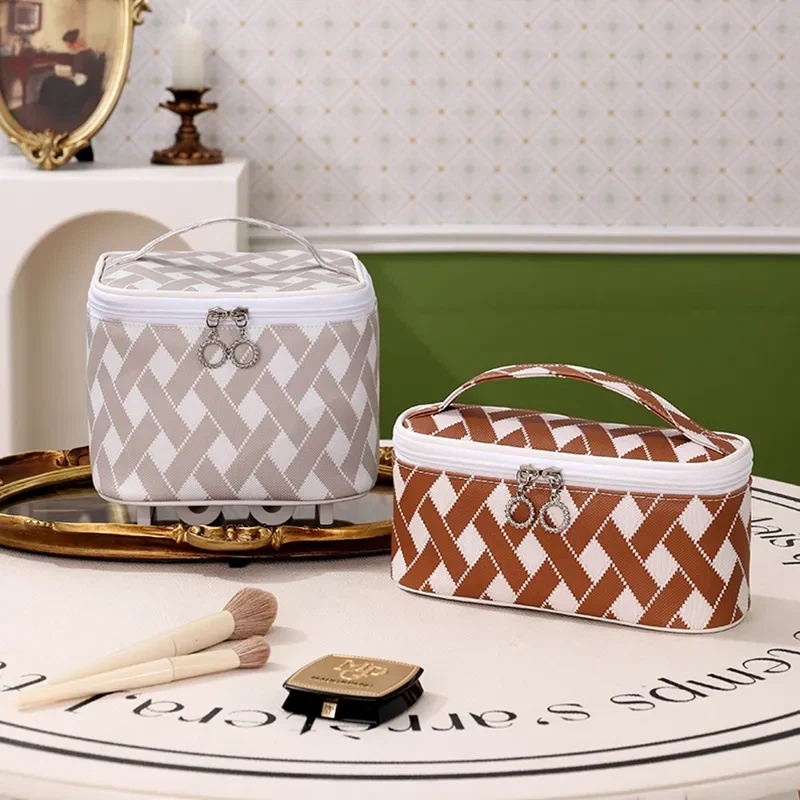 Square Cosmetic Bag For Makeup With Brush Holder