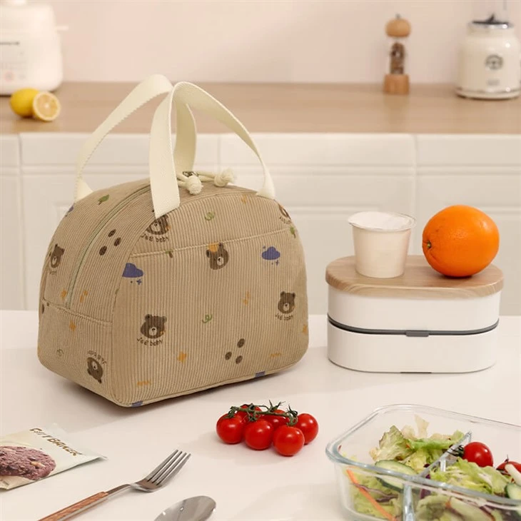Brown Corduroy insulation fashionable lunch bag